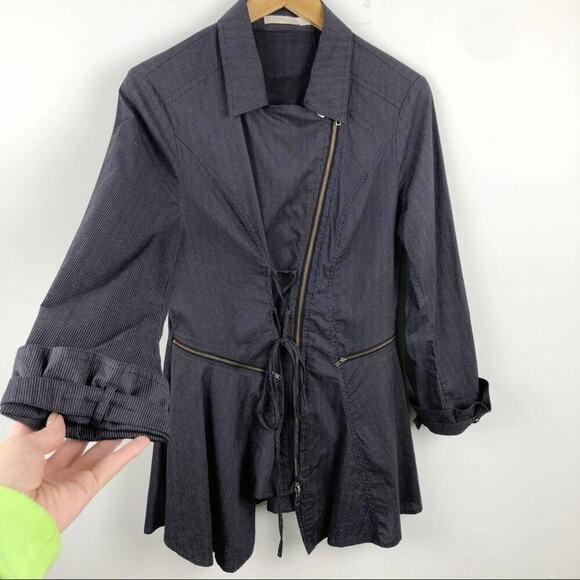 Lauren Vidal Purple Asymmetrical Striped Full Zip Lagenlook Minimalist Jacket M - Picture 4 of 16